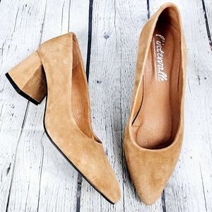 L'INTERVALLE | suede leather chunky block heel pointed toe pumps shoes